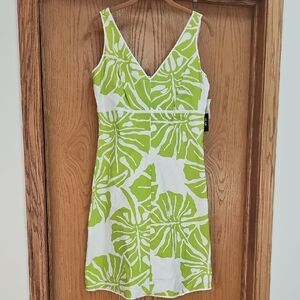 Green and White Leaf Print Dress